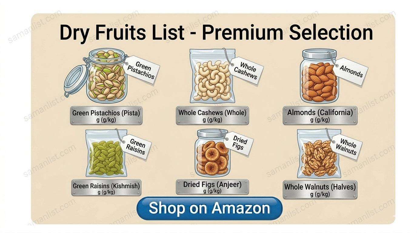 मेवा (Meva) Saman List मेवा (Meva) saman list items
